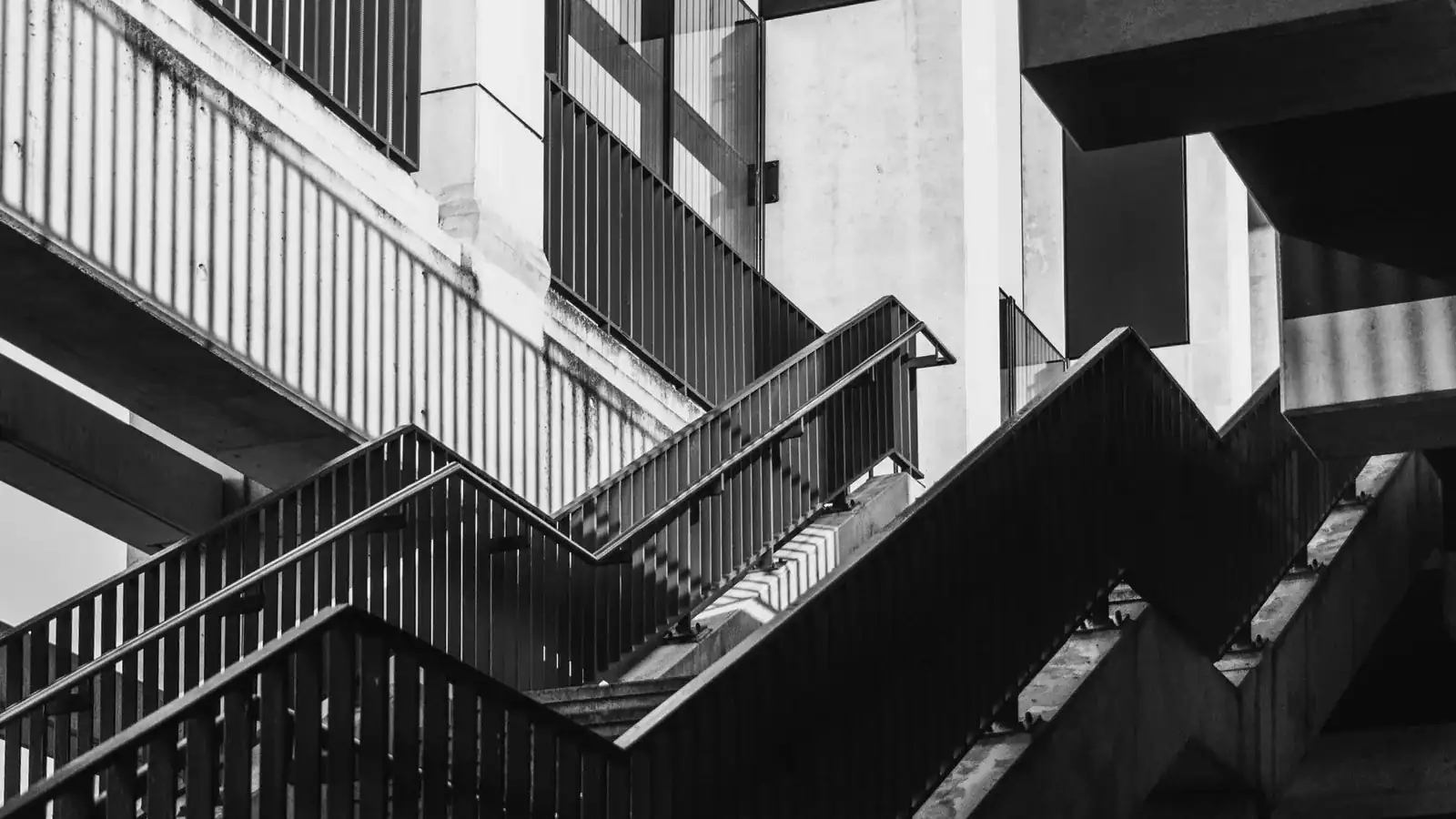 Concrete staircases and railings rising in stages